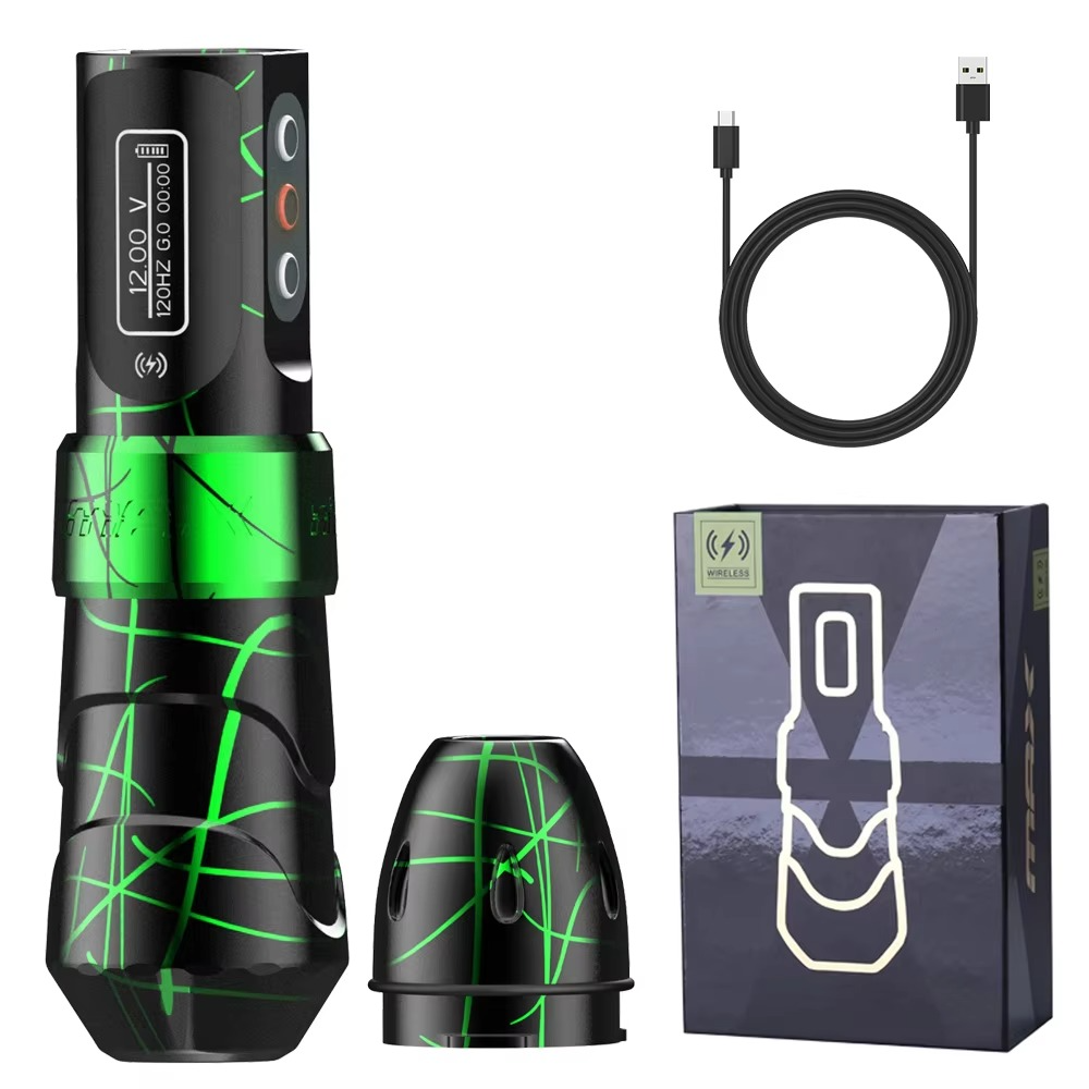 Kabellose Tattoo-Maschine im Pen-Design für Tattoo und Permanent Make-up – bürstenloser Motor, 4–12 V, LED-Display, 229 g, 14 Farben