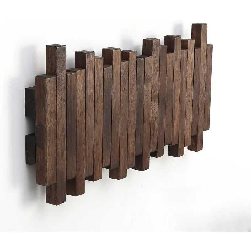Wandgarderobe aus Akazienholz mit magnetischen Klapphaken für Eingang, Schlafzimmer und Büro – bis 13,6 kg je Haken, 5 oder 7 Haken, zwei Brauntöne