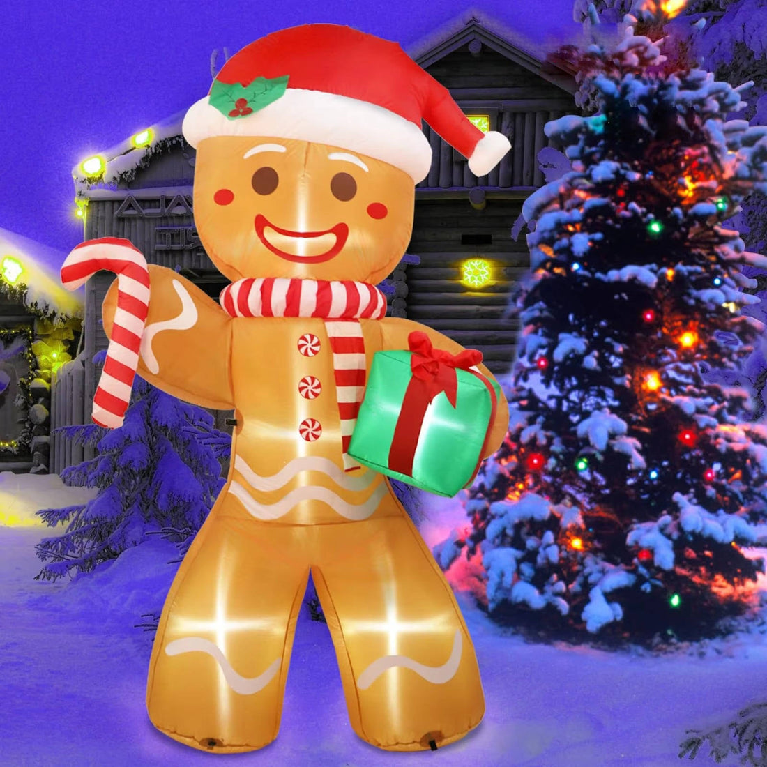 Aufblasbare Weihnachtsfigur für Garten, Fenster und Hauswand – Weihnachtsmann, Lebkuchenmann und mehr, 13 Motive, 0,9 bis 2,4 m hoch