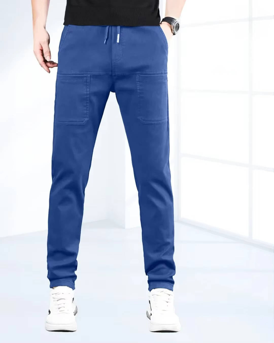 Stretch-Joggerhose für Herren mit aufgesetzten Oberschenkeltaschen für Alltag, Freizeit und Outdoor – Kordelzug, Beinbündchen, XS bis 5XL, 4 Farben
