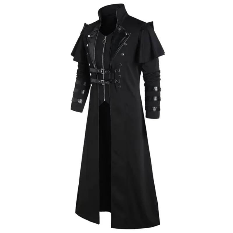 Langer Steampunk-Mantel für Herren im viktorianischen Gothic-Stil für Halloween und Kostümpartys – Polyester, Reißverschluss, Schnallen, S bis 5XL