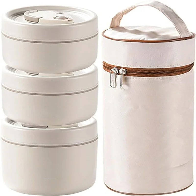 Isolierte Edelstahl-Lunchbox als Komplettset für Büro, Schule und unterwegs – wärmeisoliert, mehrteilig, in Blau, Beige und Khaki