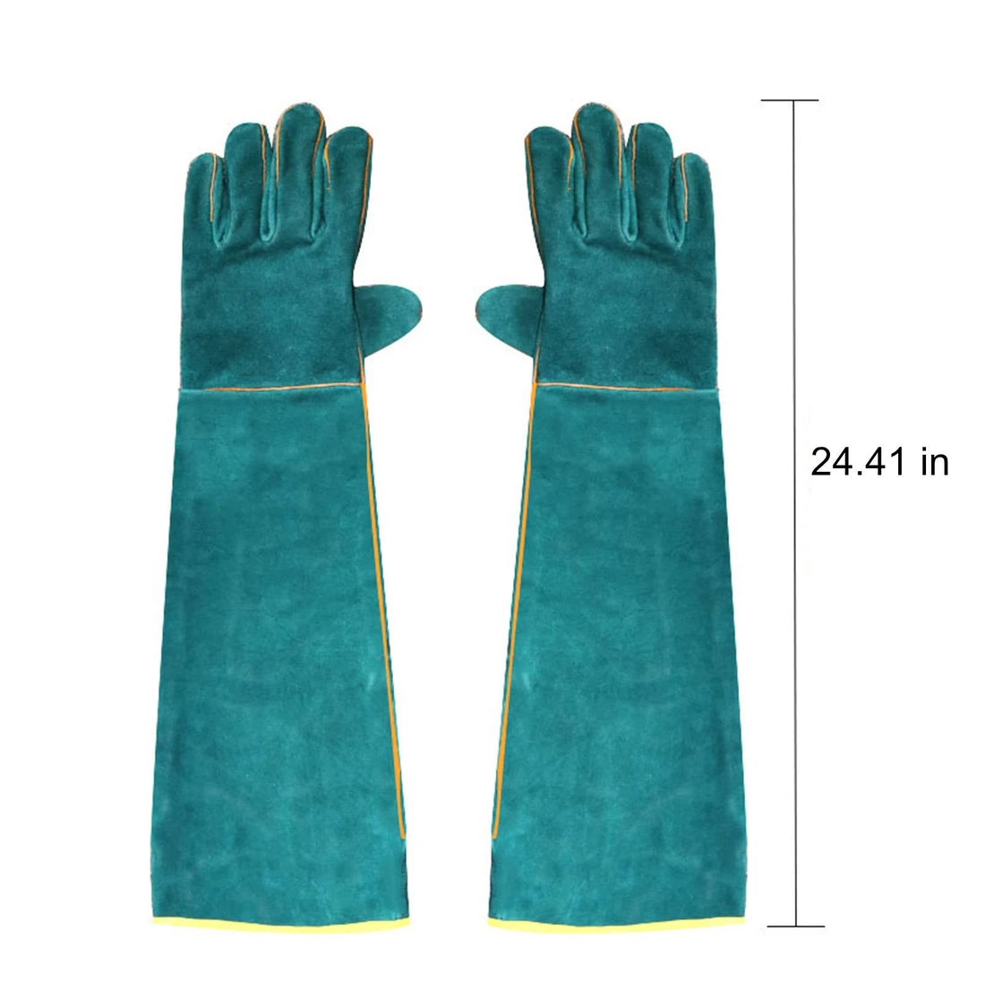 Bissfeste Schutzhandschuhe aus verstärktem Rindsleder für Tierpflege, Grillen und Garten – ca. 62 cm lang, Baumwollfutter, hitzebeständig, Petrol