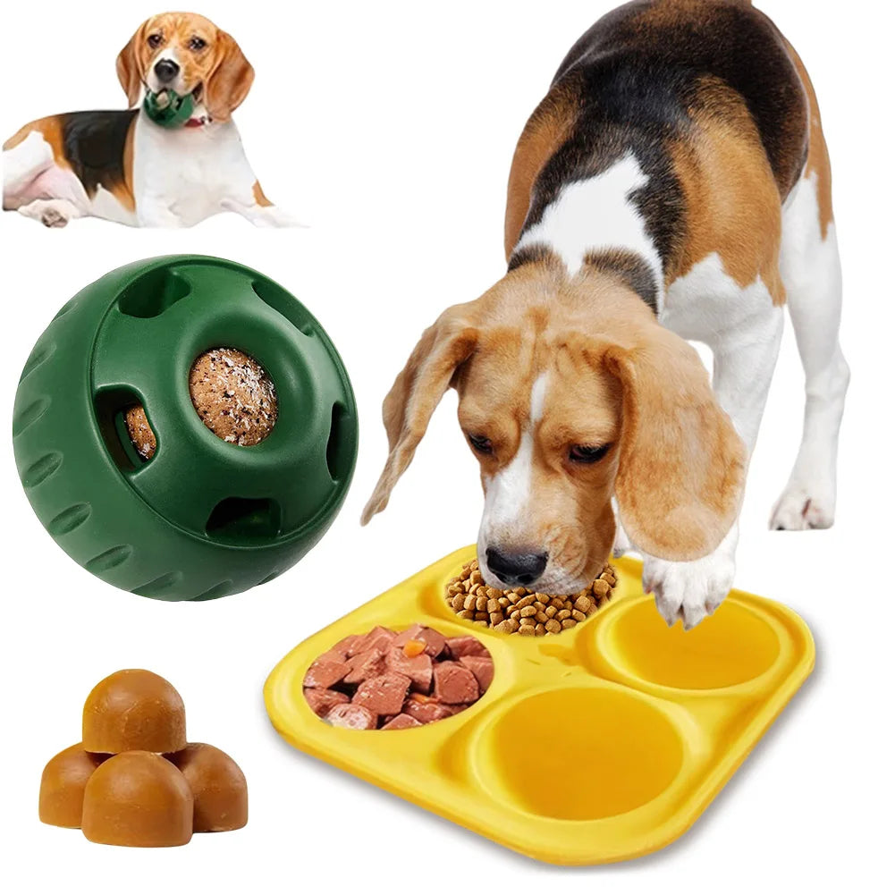 Befüllbarer Leckerli-Ball aus Silikon mit Silikonform für Hunde als Kauspielzeug und Anti-Schling-Napf – 2-in-1, Ball 8 cm, spülmaschinenfest