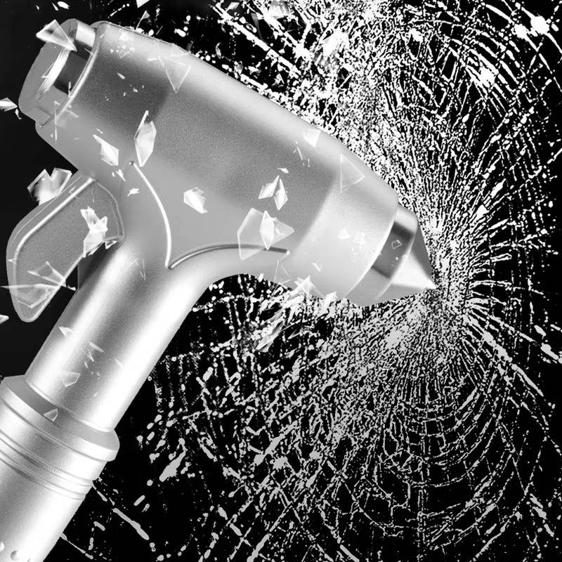 Nothammer für das Auto im 3er-Set mit Gurtschneider und Wolframstahlspitze für Handschuhfach und Türfach – Metallgriff, rostfrei, kompakt, Silber