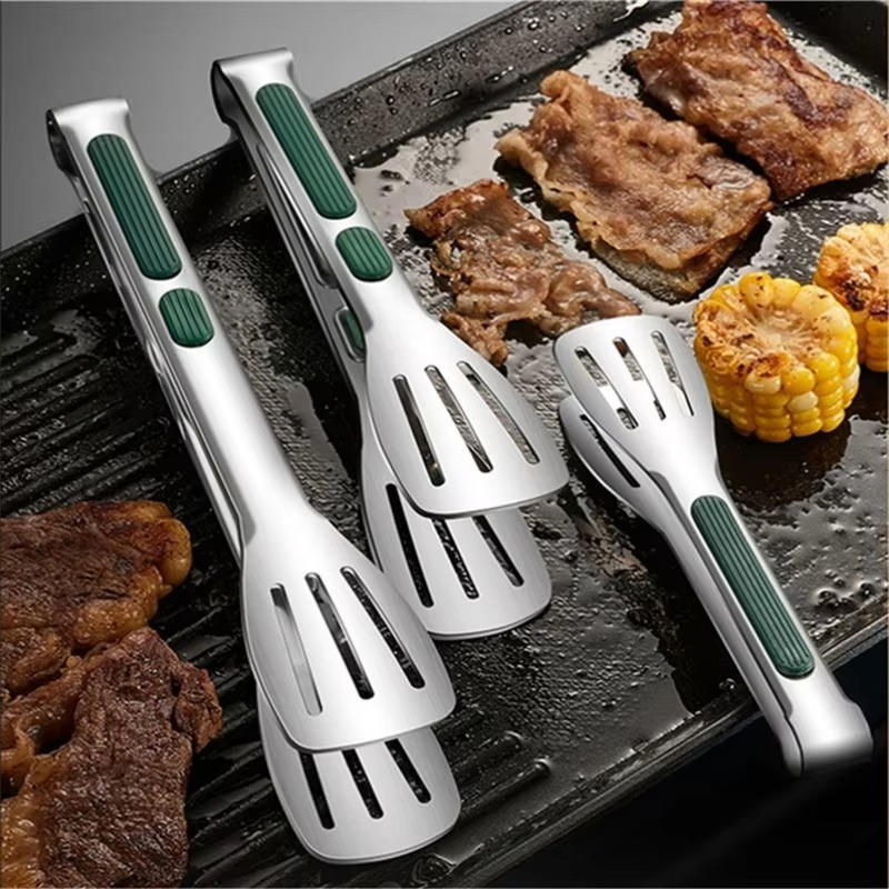 Grill- und Küchenzange aus Edelstahl mit breiten, geschlitzten Wenderenden für Grillen, Braten und Servieren – 17,5, 23,5 oder 28,5 cm, Federmechanik