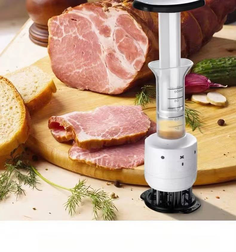 Fleischzartmacher mit Marinadenspritze und 30 Edelstahlnadeln für Küche und Grill – 304-Edelstahl, Sicherheitsverschluss, spülmaschinenfest