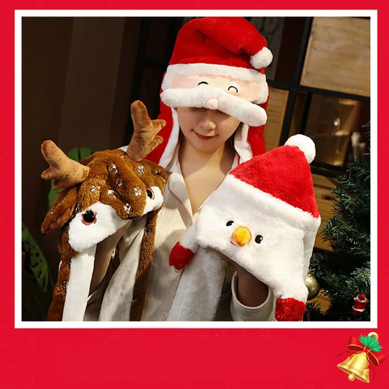 Plüsch-Weihnachtsmütze mit Gesicht und langen Seitenbändern für Weihnachtsfeier und Silvesterparty – Unisex, ca. 30 × 60 cm, 4 Motive