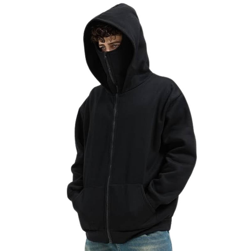 Unisex-Balaclava-Hoodie mit durchgehendem Reißverschluss im Streetwear-Stil für Herbst und Winter – Kapuzenjacke, 5 Farben