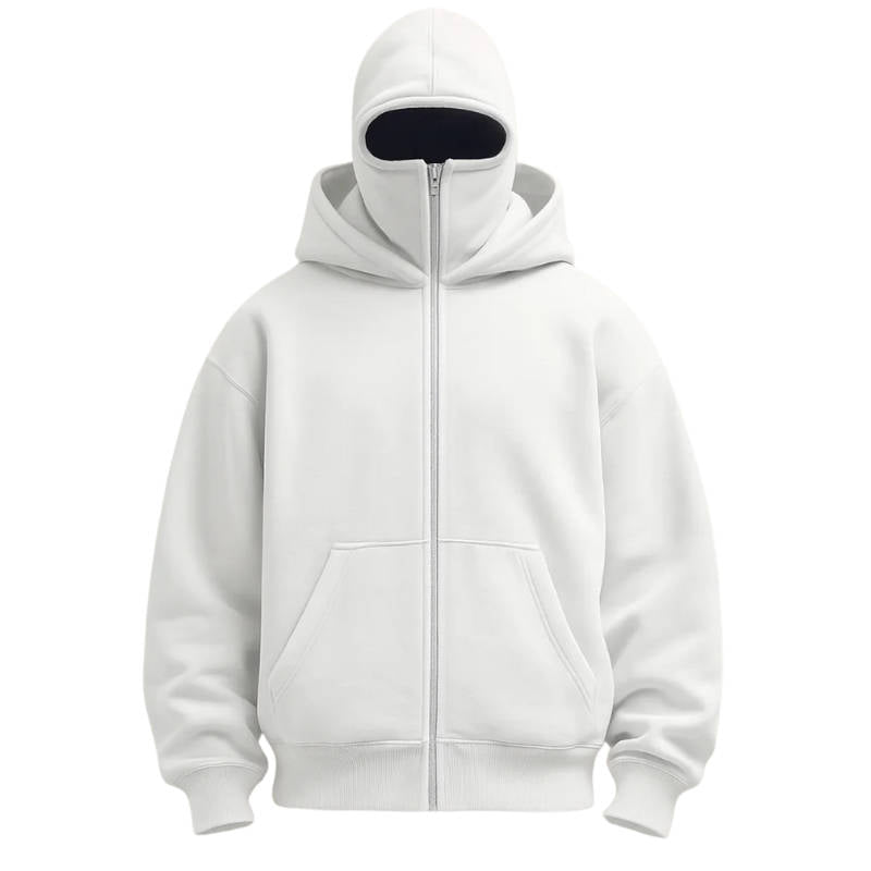 Unisex-Balaclava-Hoodie mit durchgehendem Reißverschluss im Streetwear-Stil für Herbst und Winter – Kapuzenjacke, 5 Farben