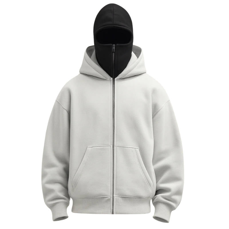 Unisex-Balaclava-Hoodie mit durchgehendem Reißverschluss im Streetwear-Stil für Herbst und Winter – Kapuzenjacke, 5 Farben