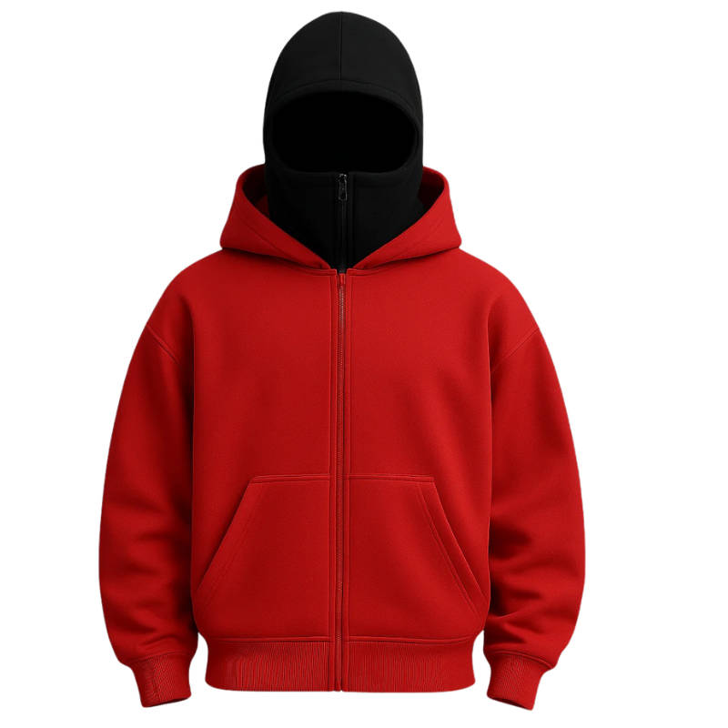 Unisex-Balaclava-Hoodie mit durchgehendem Reißverschluss im Streetwear-Stil für Herbst und Winter – Kapuzenjacke, 5 Farben