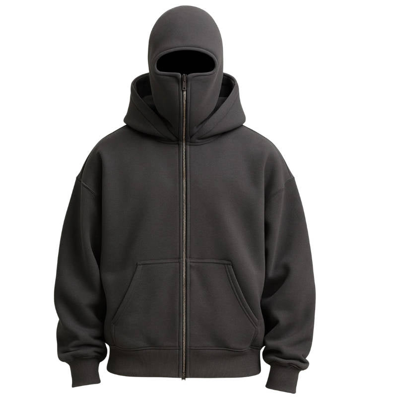 Unisex-Balaclava-Hoodie mit durchgehendem Reißverschluss im Streetwear-Stil für Herbst und Winter – Kapuzenjacke, 5 Farben