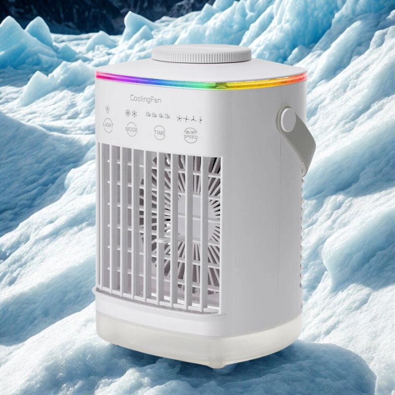 Mini-Luftkühler mit Ultraschall-Doppelvernebler und LED-Licht für Schreibtisch und Wohnheim – 700-ml-Tank, 4 Stufen, Timer, USB, 7 W, 50 dB