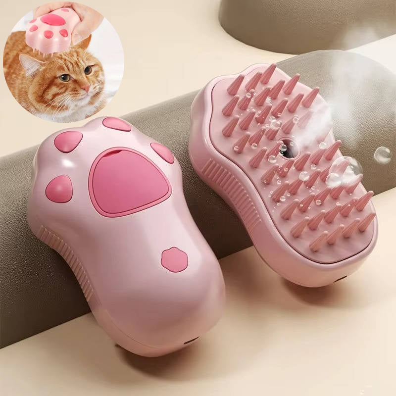 Dampfbürste für Katzen und Hunde mit Silikonborsten für die Fellpflege zu Hause – 3-in-1, Dampffunktion, per USB aufladbar, Rosa oder Khaki