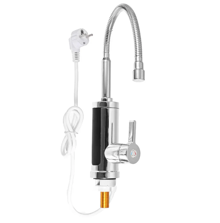 Elektrischer Durchlauferhitzer-Wasserhahn mit flexiblem Auslauf für Küche und Spüle – 3000 W, ca. 30 bis 60 °C, Temperaturanzeige, 2 Farben