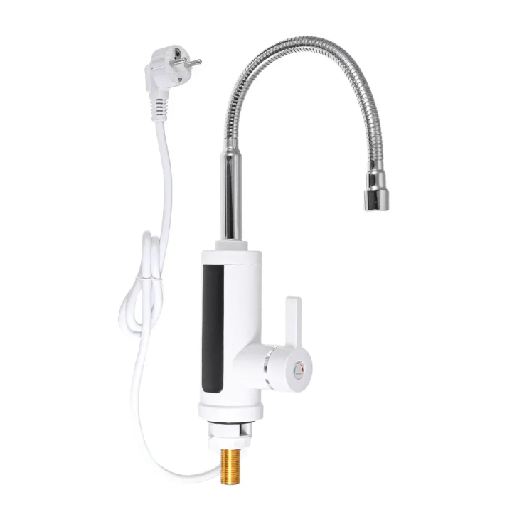 Elektrischer Durchlauferhitzer-Wasserhahn mit flexiblem Auslauf für Küche und Spüle – 3000 W, ca. 30 bis 60 °C, Temperaturanzeige, 2 Farben