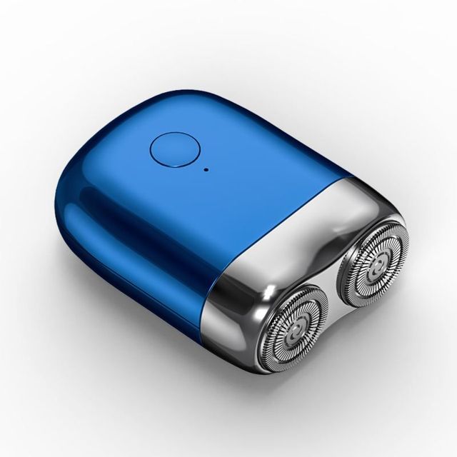Magnetischer Mini-Elektrorasierer für Herren mit zwei Scherköpfen für Reisen, Büro und Auto – kompakt für die Tasche, Blau, Orange oder Silber
