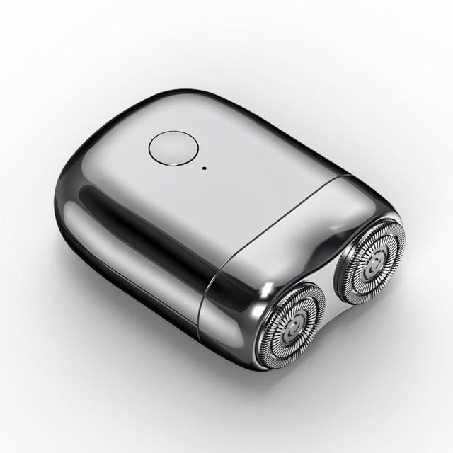 Magnetischer Mini-Elektrorasierer für Herren mit zwei Scherköpfen für Reisen, Büro und Auto – kompakt für die Tasche, Blau, Orange oder Silber
