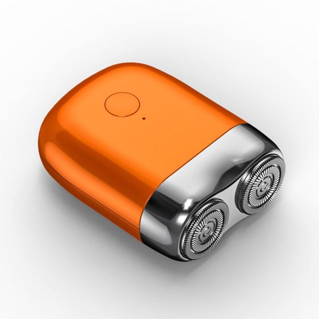 Magnetischer Mini-Elektrorasierer für Herren mit zwei Scherköpfen für Reisen, Büro und Auto – kompakt für die Tasche, Blau, Orange oder Silber