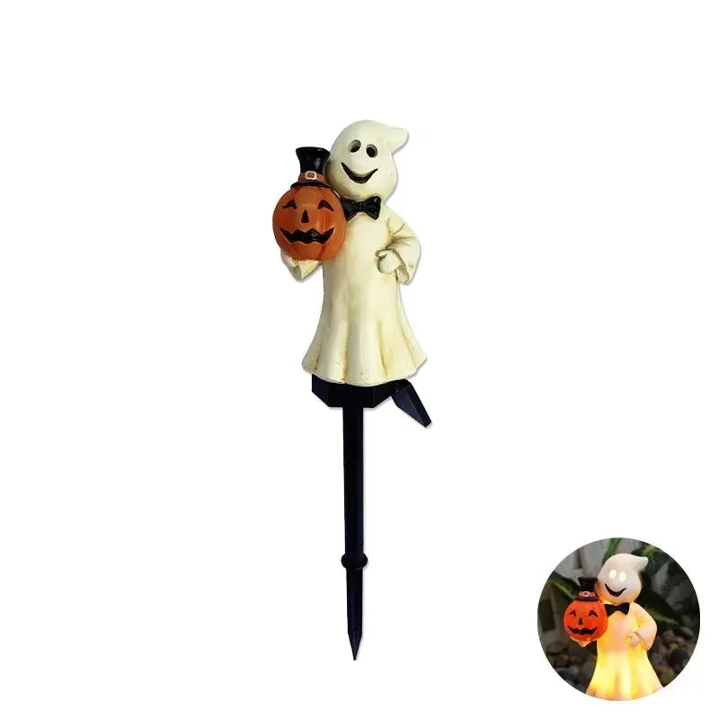 Solar-Gartenstecker als Kürbis oder Geist für Halloween-Deko in Garten und Einfahrt – 42 × 8,5 cm, IP44, 6 bis 8 h Leuchtdauer