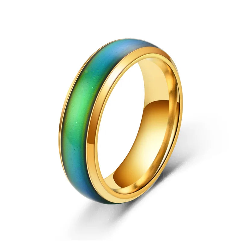 Stimmungsring aus Edelstahl mit Farbwechsel für Damen und Herren – thermochrom, 7 Stimmungsfarben, rund, Größe 6 bis 12, 5 Farben