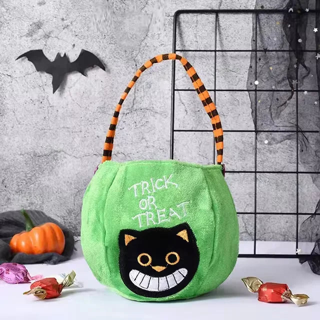 Halloween-Tasche in Kürbisform für Kinder für Süßes-oder-Saures, Schulfest und Party – ca. 25 × 13 cm, Plüschstoff, Henkel, 4 Farben