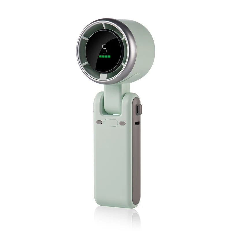 Klappbarer Handventilator mit Turbomotor und LCD-Anzeige für Reisen, Büro und Sport – 5 Stufen, USB-C, als Tisch- und Halsventilator, 3 Farben
