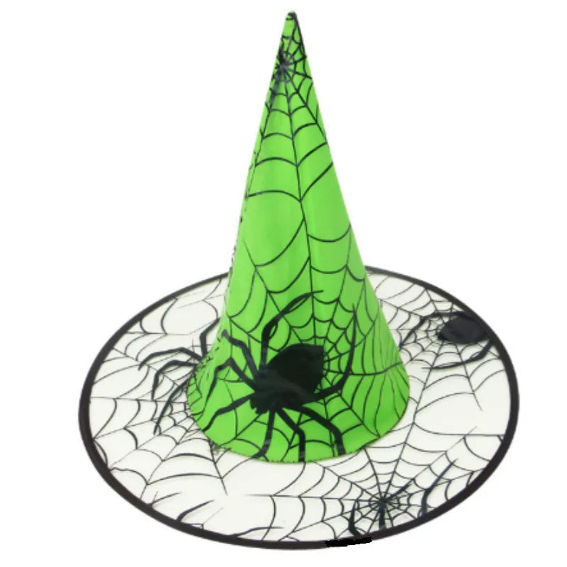 Hexenhut mit Spinnennetz-Muster aus PVC und Gaze für Halloween-Kostüm und Cosplay – 35 × 35 × 38 cm, faltbar, in 7 Farben