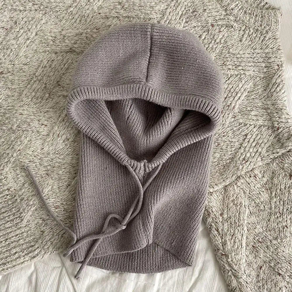 Strick-Balaclava mit Kapuze und Nackenwärmer für Winter, Wintersport und Radfahren – Sturmhaube, 5 Farben von Grau bis Beige