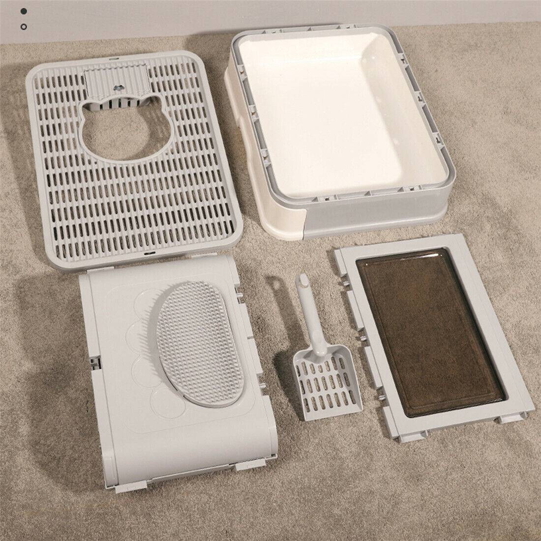 Geschlossene Katzentoilette mit Einstieg vorn und Ausstieg oben für Katzen bis 10 kg – 50 × 38 × 37 cm, faltbar, mit Schublade und Schaufel