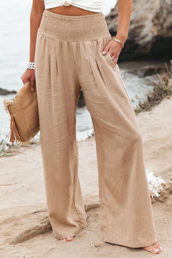 Weite Damenhose aus Baumwolle und Leinen mit hoher Taille für Alltag und formelle Anlässe – leichter Stoff, S bis 3XL, 7 Farben