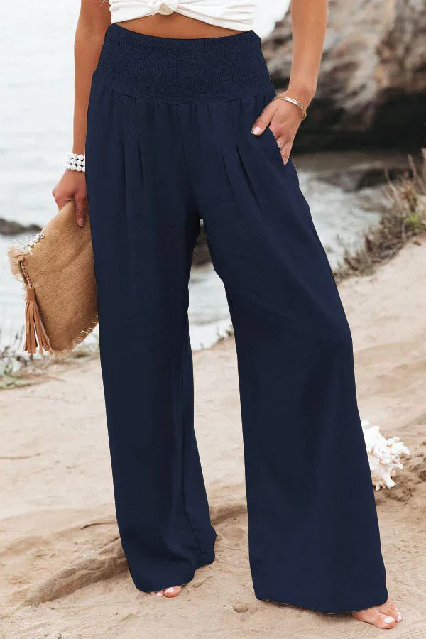 Weite Damenhose aus Baumwolle und Leinen mit hoher Taille für Alltag und formelle Anlässe – leichter Stoff, S bis 3XL, 7 Farben