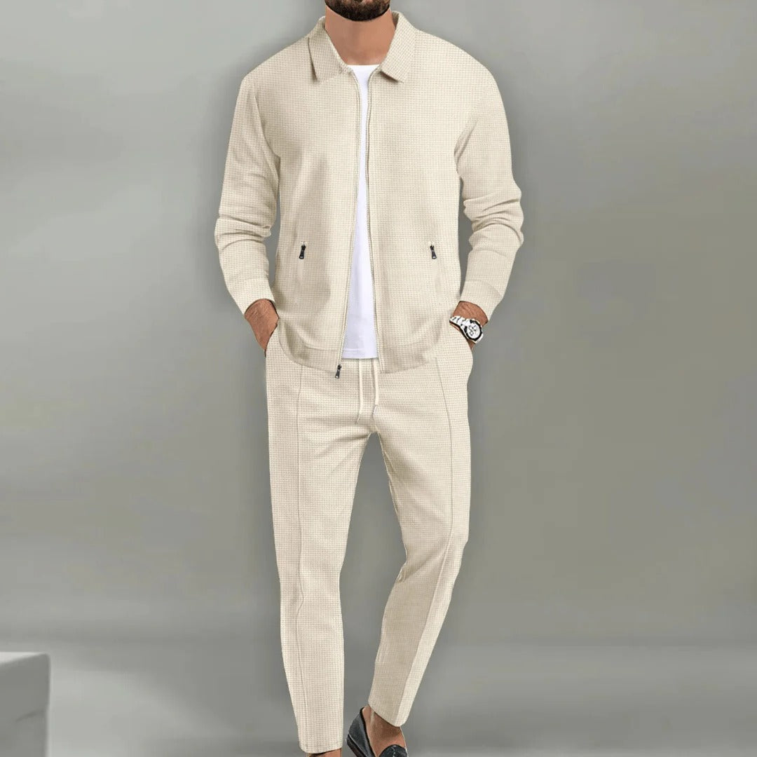 Lässiges Herren-Set aus Jacke und Hose aus Wollmischung für Freizeit und besondere Anlässe – Reißverschluss, Kordelzug, S bis 3XL, 5 Farben