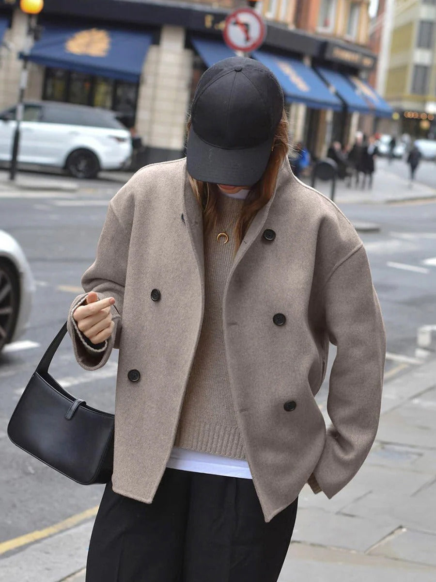 Locker geschnittene Damenjacke mit Knopfleiste und geradem Schnitt zu Jeans, Hose oder Kleid – leichter Stretchstoff, XS bis 3XL, Grau oder Khaki