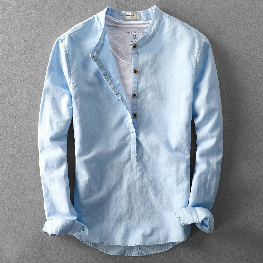 Leinenhemd für Herren aus Baumwolle und Leinen für Frühling und Sommer – atmungsaktiv, unifarben, Größe S (46), Hellblau, Weiß oder Dunkelblau