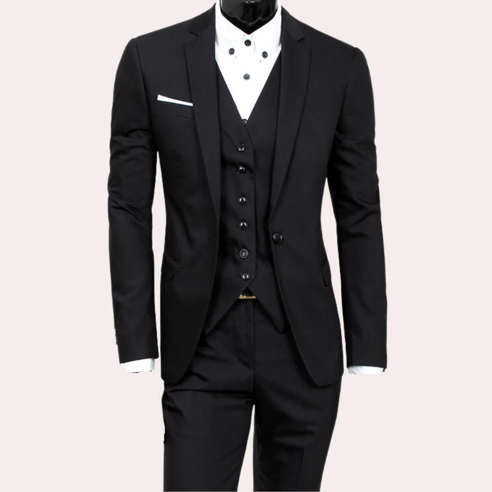 Dreiteiliger Herrenanzug im Slim Fit für Hochzeit, Business-Termin und Feier – schmale Silhouette, S bis 3XL, Schwarz, Grau, Marineblau oder Rot