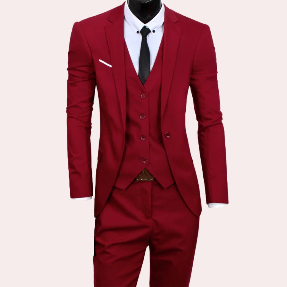 Dreiteiliger Herrenanzug im Slim Fit für Hochzeit, Business-Termin und Feier – schmale Silhouette, S bis 3XL, Schwarz, Grau, Marineblau oder Rot