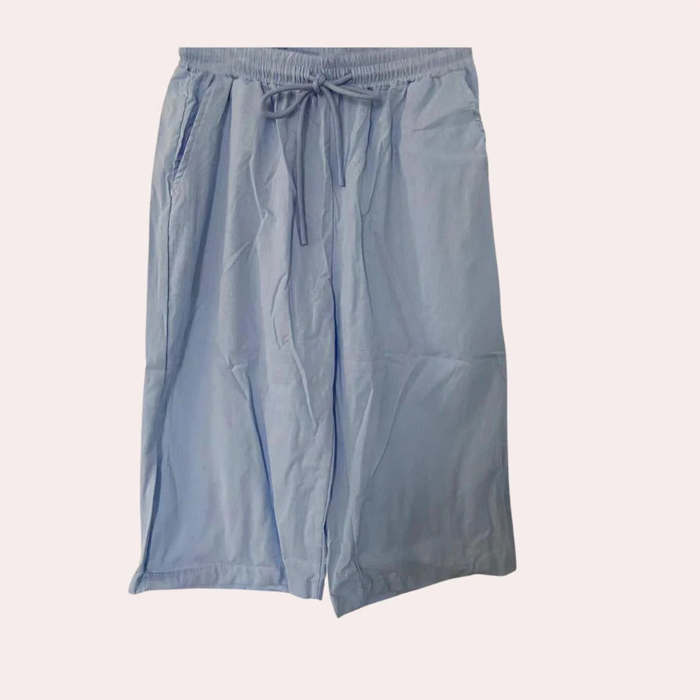 Bequeme Damen-Shorts aus Baumwolle und Leinen für Alltag, Ausflüge und Arbeit – elastischer Bund, zwei Seitentaschen, XS bis XL, 5 Farben