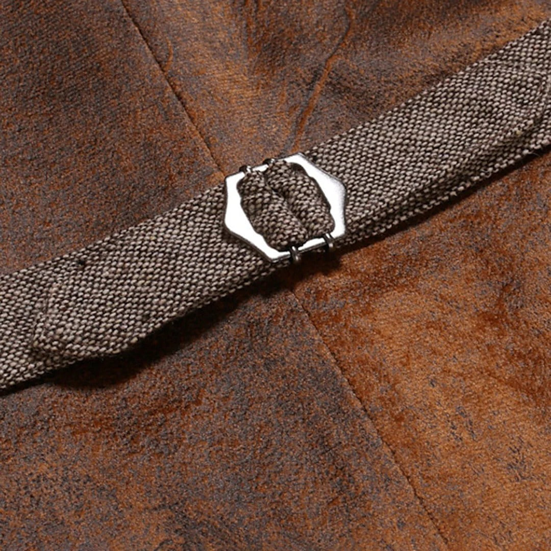 Herrenweste in Tweed-Optik mit Schultergurten und Rückenteil in Lederoptik für Freizeit und elegante Anlässe – Knopfleiste, XS bis 3XL, 3 Farben