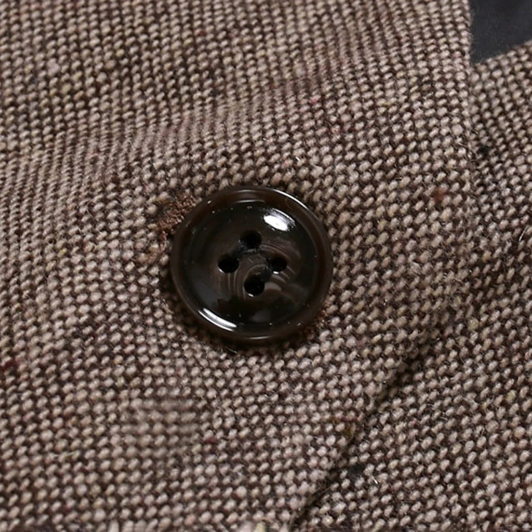 Herrenweste in Tweed-Optik mit Schultergurten und Rückenteil in Lederoptik für Freizeit und elegante Anlässe – Knopfleiste, XS bis 3XL, 3 Farben