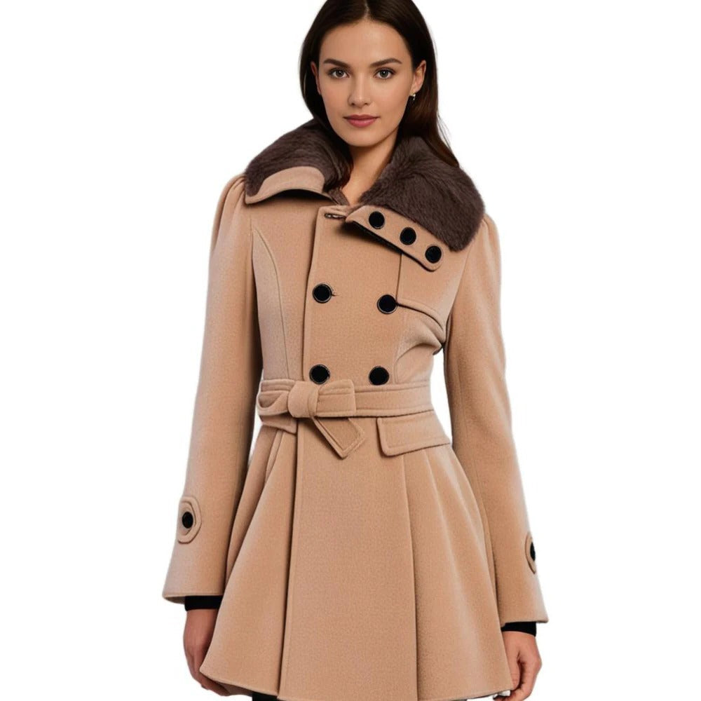 Langer warmer Damen-Wintermantel mit Fellkragen für Stadt und Ausgehen – figurbetonter Schnitt, weicher Stoff, S bis 5XL, 4 Farben