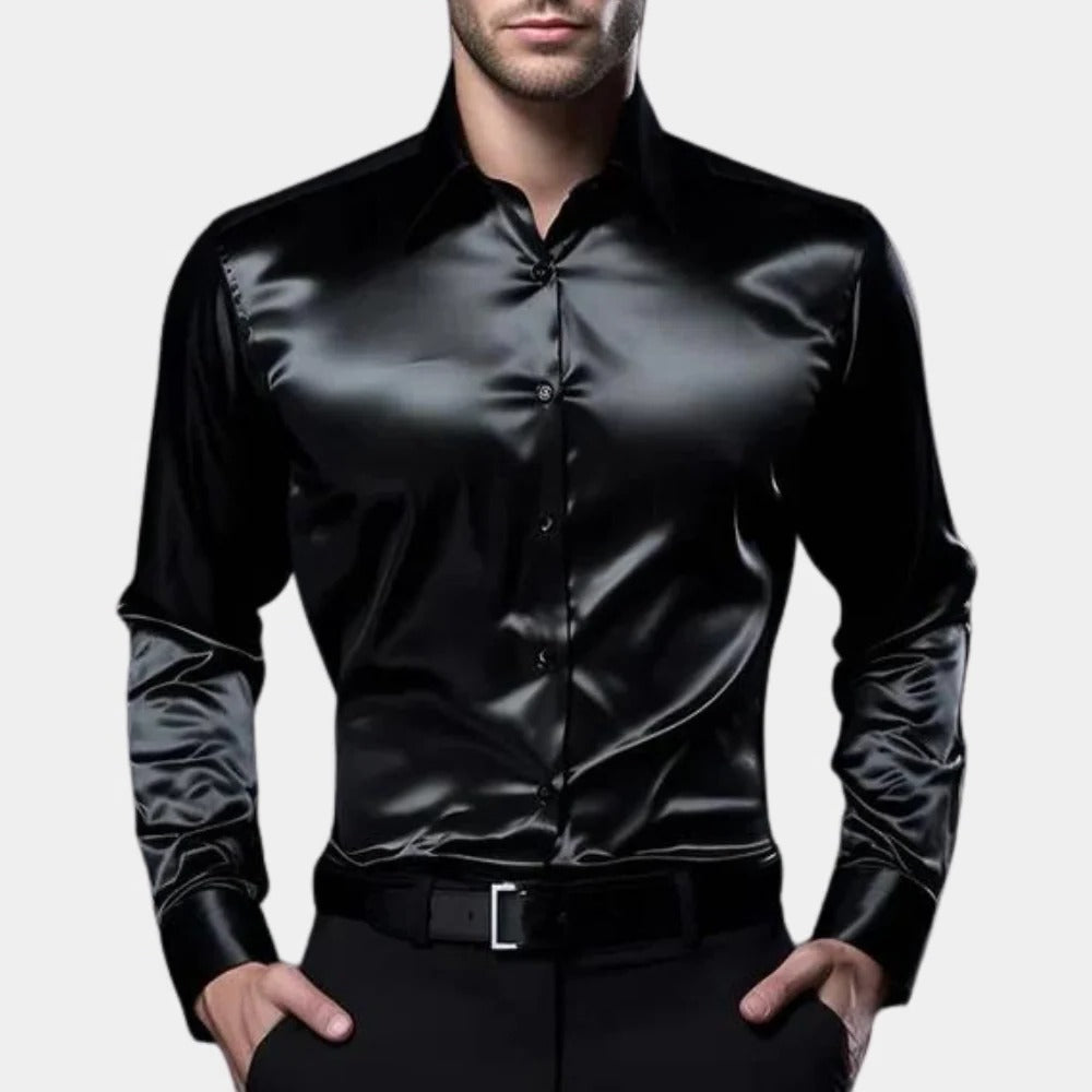 Glänzendes Herrenhemd in Satin-Optik mit schmaler Passform für Feier, Büro und Abend – langarm, Polyester, S bis 2XL, 5 Farben