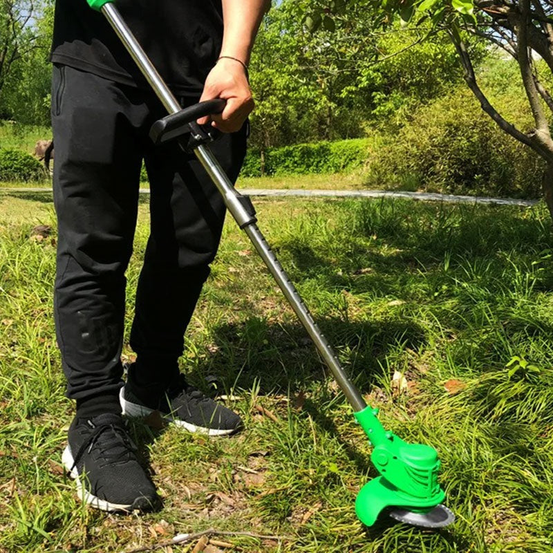Akku-Rasentrimmer mit 24-V-Motor für Rasen, Unkraut und Sträucher – 18.000 U/min, Teleskopstiel, verstellbarer Schneidkopf, Räder, 3 Messerarten