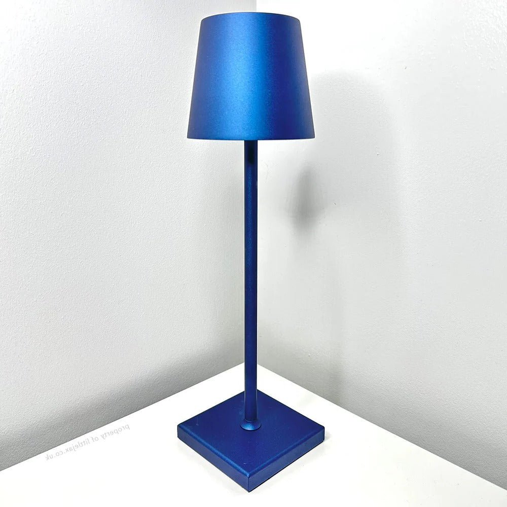 Kabellose Akku-Tischleuchte im modernen Stil für Schreibtisch, Beistelltisch und Nachttisch – 38 cm hoch, Touch-Dimmer, bis 24 Std., 10 Farben