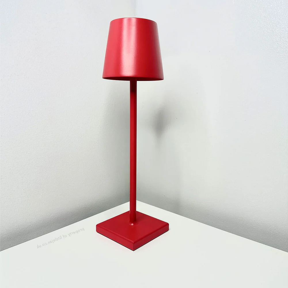 Kabellose Akku-Tischleuchte im modernen Stil für Schreibtisch, Beistelltisch und Nachttisch – 38 cm hoch, Touch-Dimmer, bis 24 Std., 10 Farben