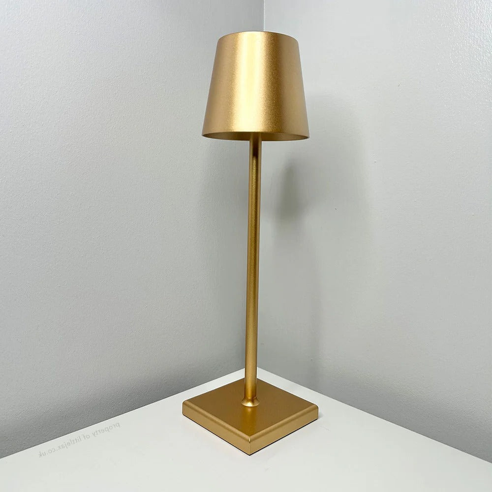 Kabellose Akku-Tischleuchte im modernen Stil für Schreibtisch, Beistelltisch und Nachttisch – 38 cm hoch, Touch-Dimmer, bis 24 Std., 10 Farben