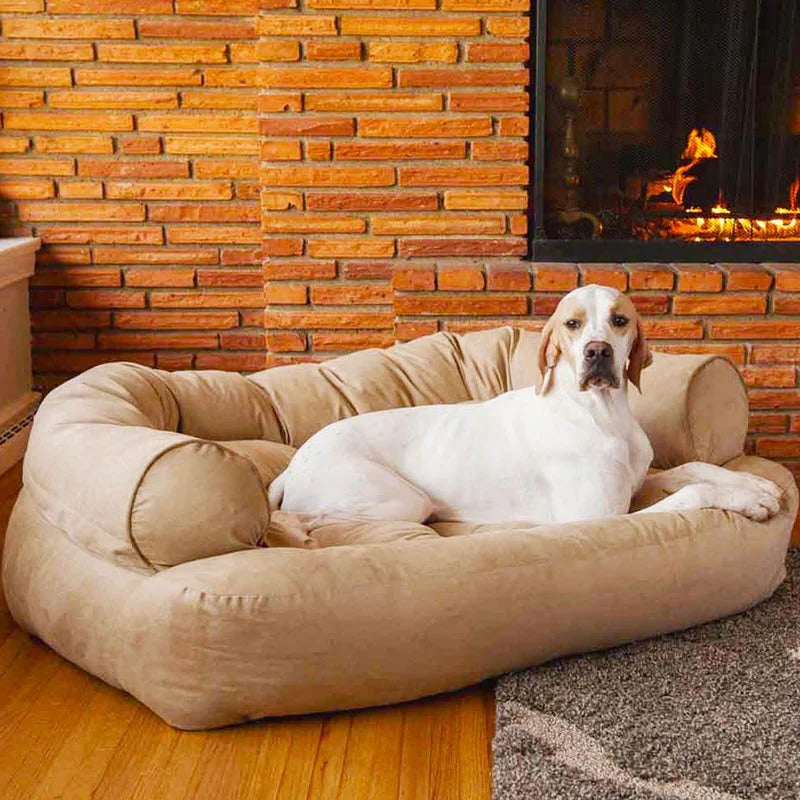 Hundesofa mit Schaumstoffpolster und erhöhtem Rand als Ruhe- und Schlafplatz im Haus – waschbarer Bezug, kratzfester Stoff, in 4 Farben