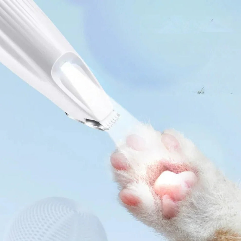 Akku-Pfotentrimmer mit LED-Licht für Haustiere zum Kürzen von Fell an Pfoten, Ohren und Gesicht – abgerundete Spitzen, kabellos, Rosa oder Weiß