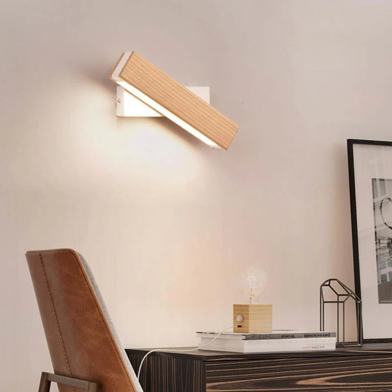 Drehbare LED-Wandleuchte in Holzoptik für Wohnzimmer, Schlafzimmer und Flur – 21 oder 31 cm, 180° schwenkbar, Drehschalter, hell oder dunkel